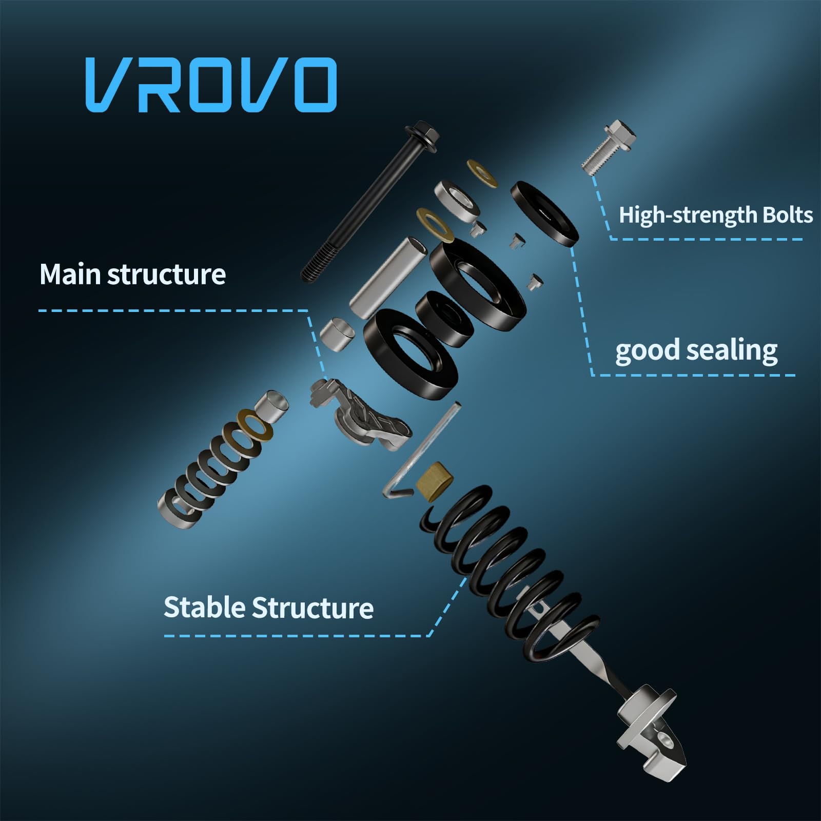 VROVO tensioner side view showing mounting points for accurate fitment