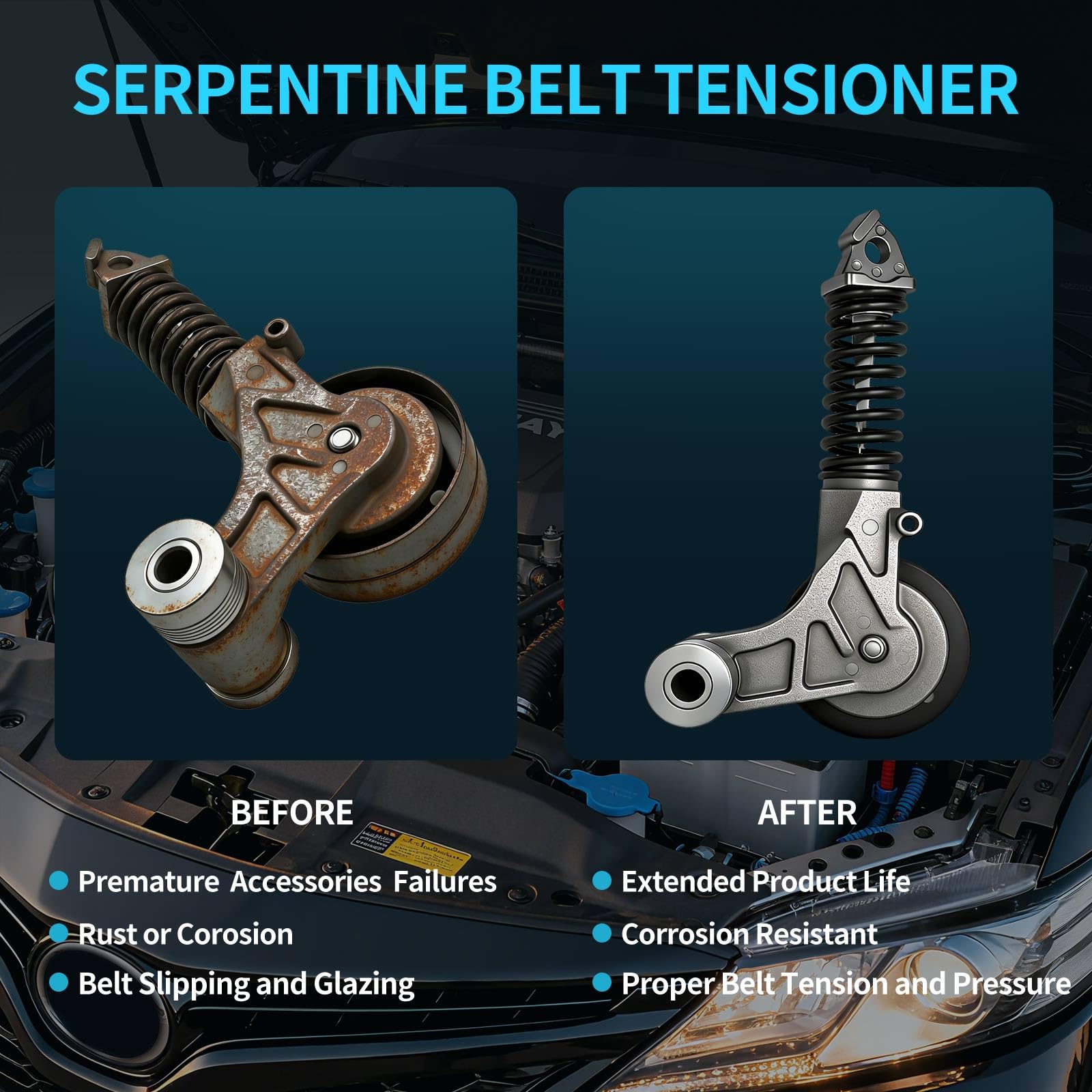 VROVO new tensioner next to worn unit to visualize lifespan improvement