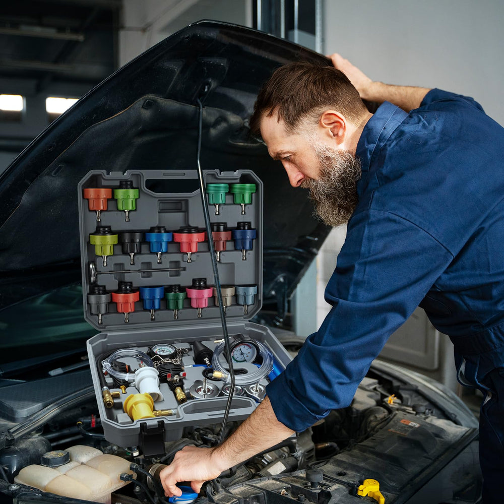 VTG VOGTEN kit in use on car radiator showing practical on-vehicle application