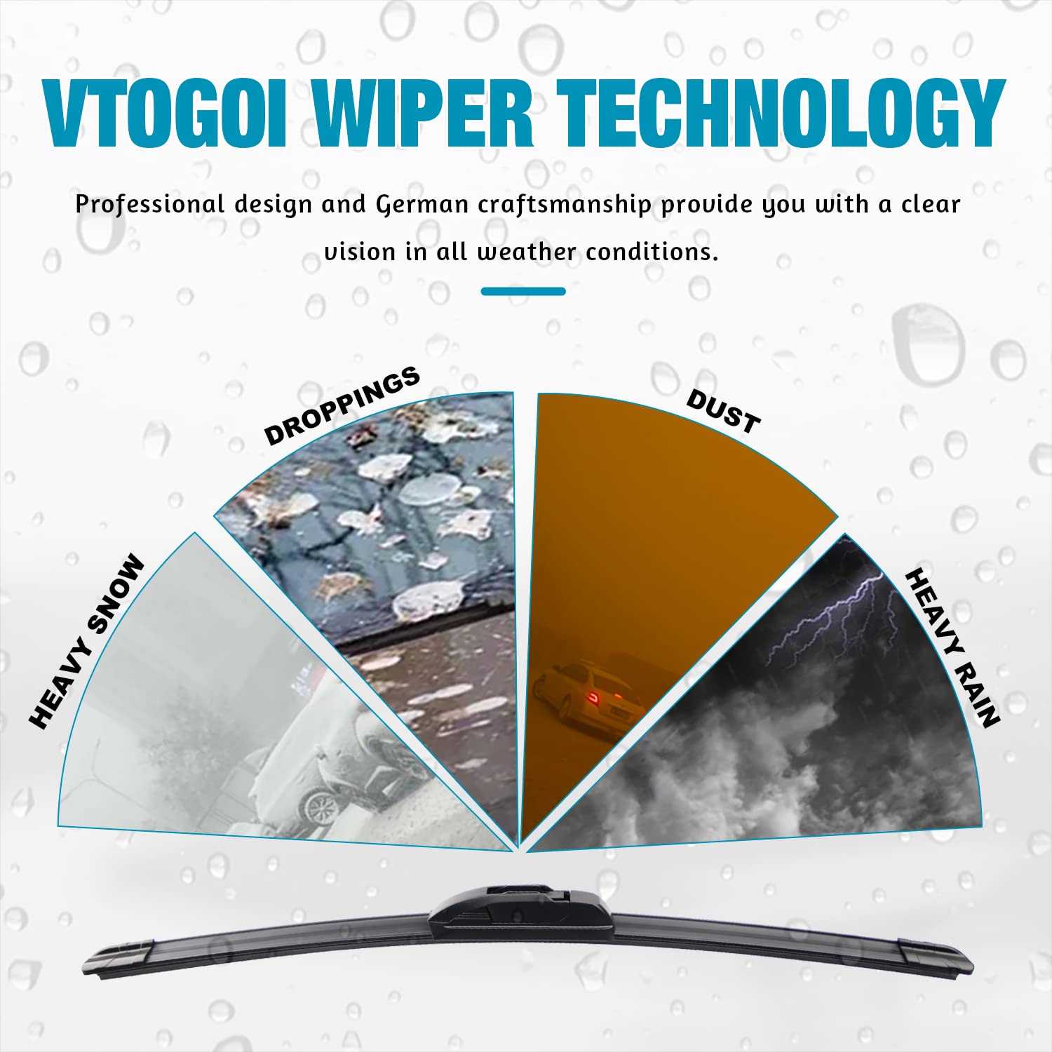 VTOGOI blades on car driving in rain reducing wind noise and water spray