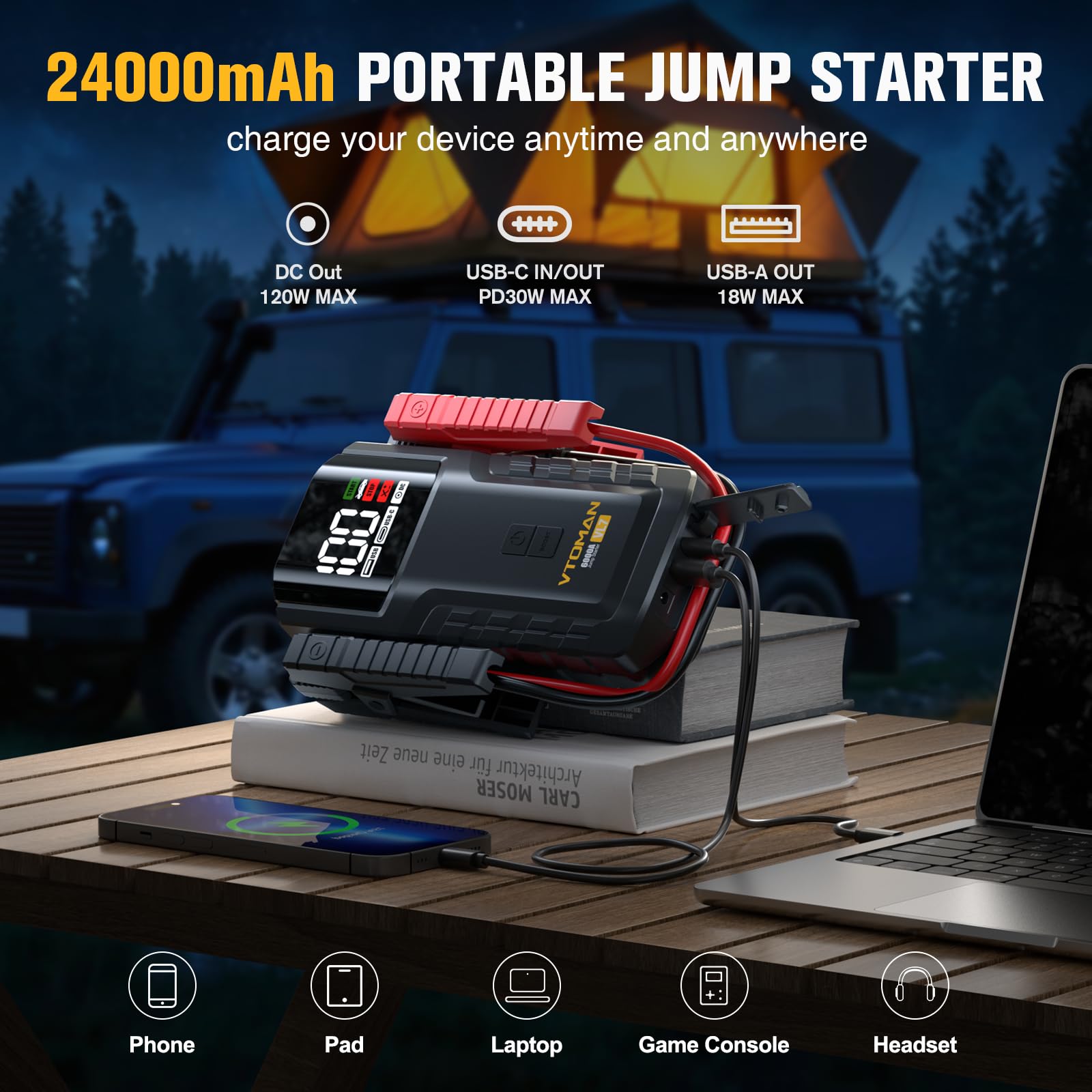 VTOMAN VL7 LED light in SOS mode illuminating dark roadside for increased visibility