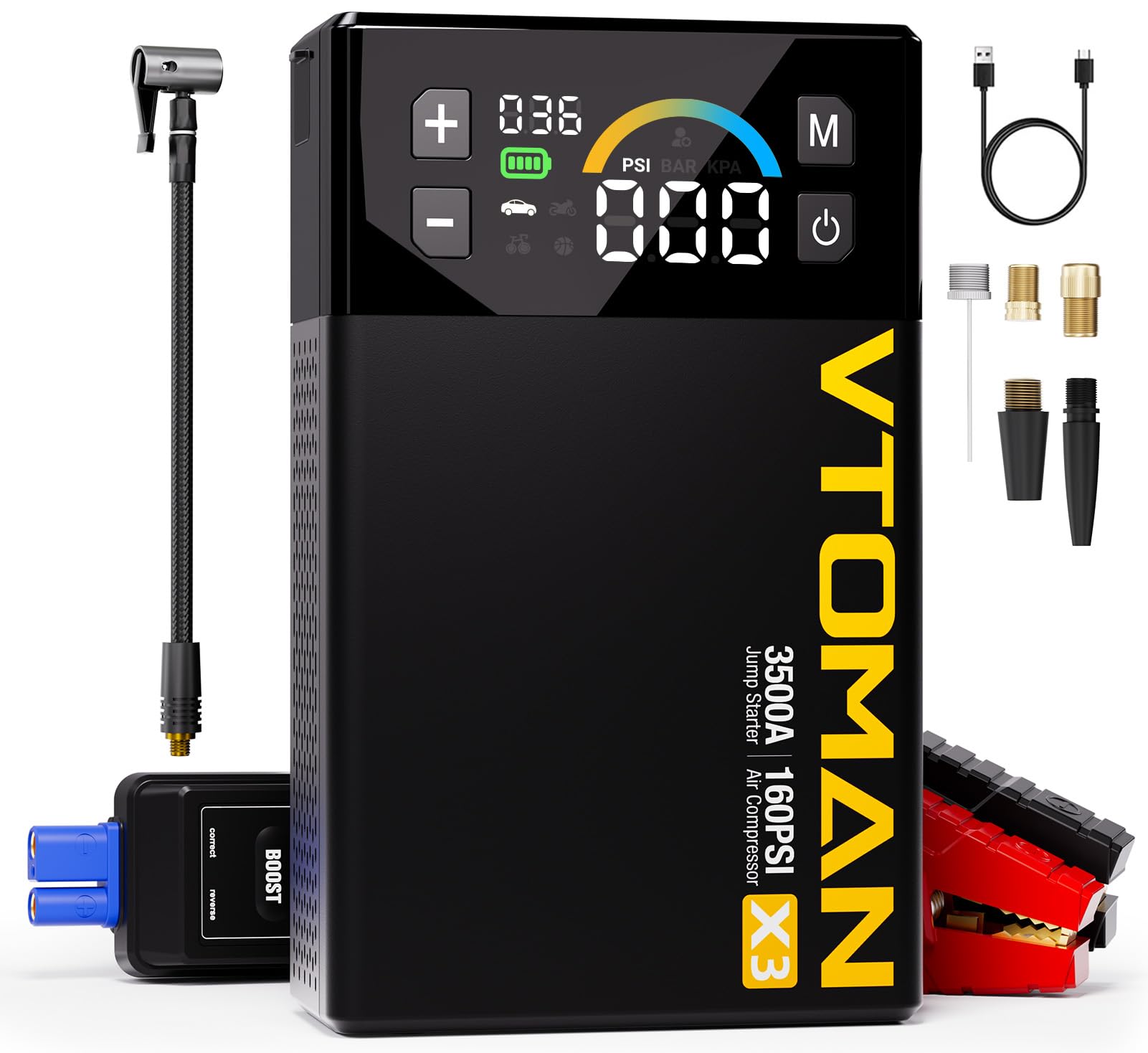 VTOMAN X3 front view showing controls and ports for quick identification and easy operation