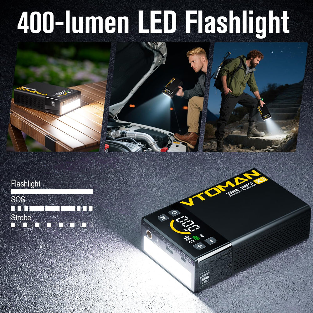 VTOMAN LED and SOS alarm in night scene to increase visibility and emergency signaling