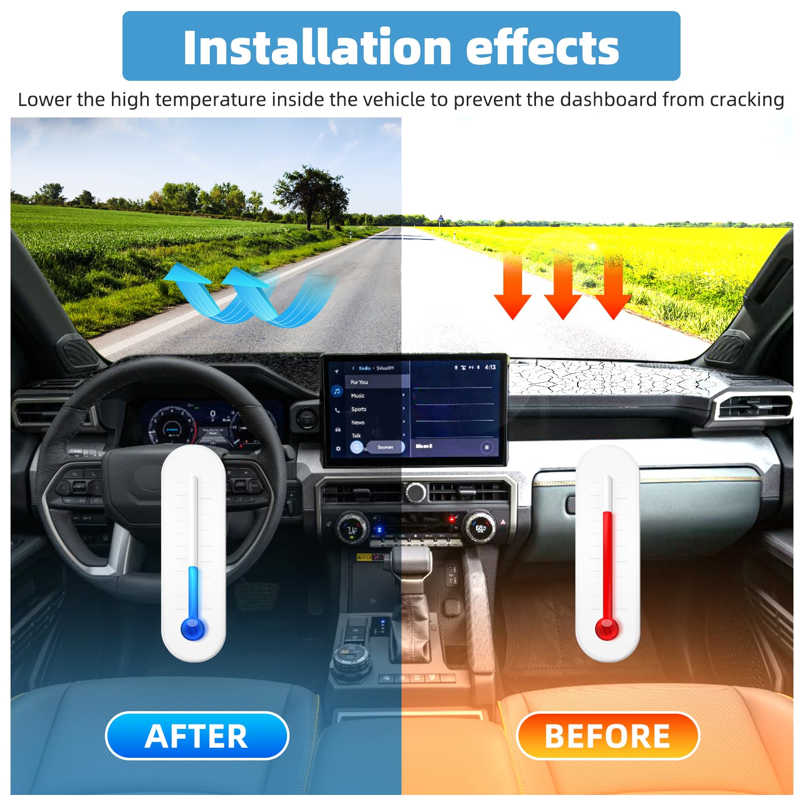 VTVWNM mat installed on Tacoma dashboard demonstrating tool-free placement and stability