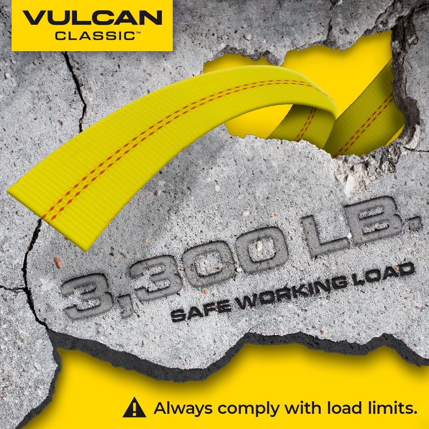 VULCAN axle straps securing a car on a flatbed for professional hauling confidence