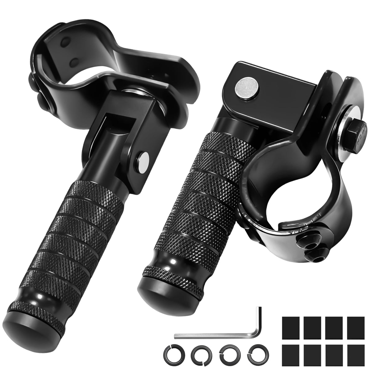 VUOZIP front view of foot pegs showing finished anodized surface and design benefit