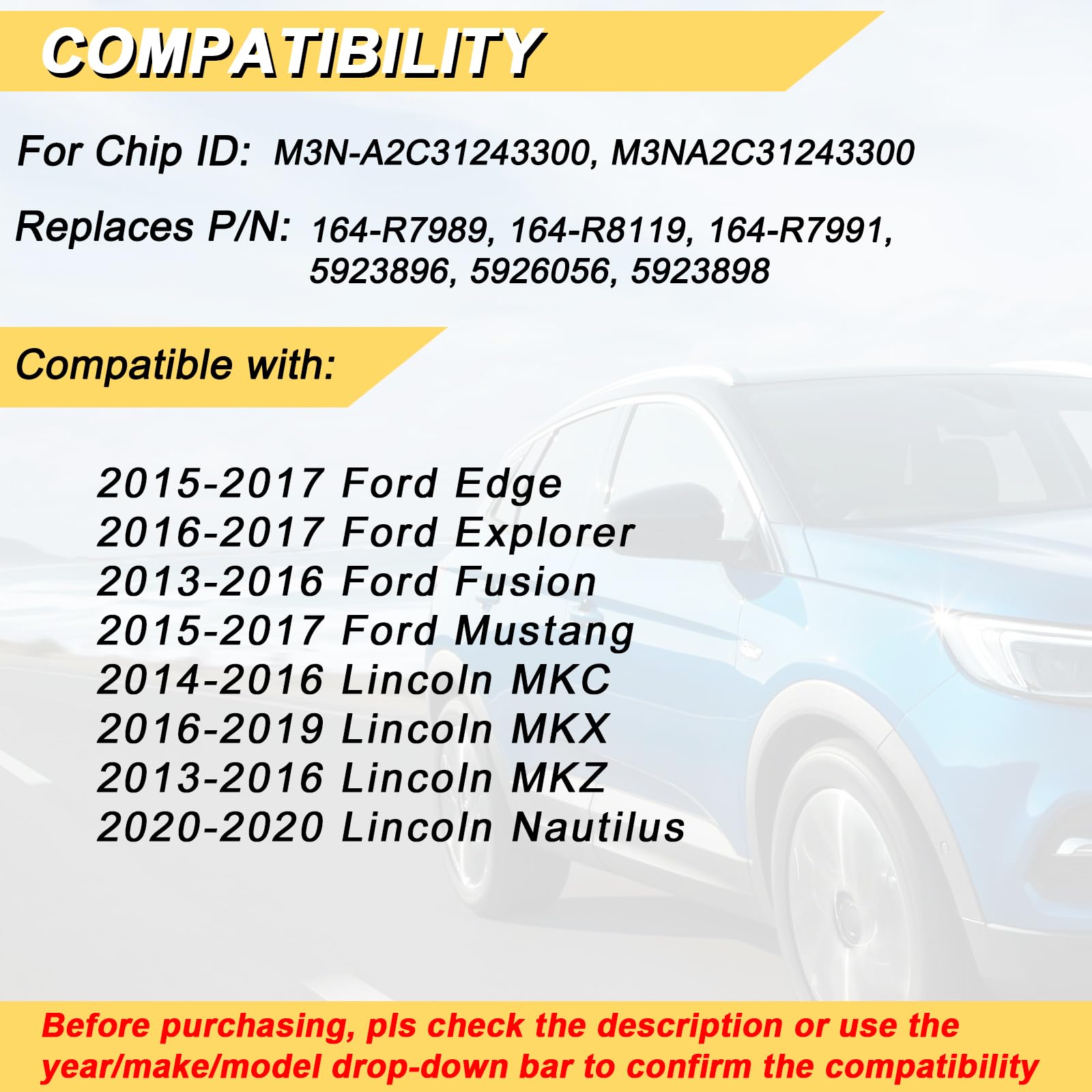 Vurkcy back label with FCC ID and frequency for correct vehicle fitment
