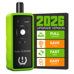 VXDAS front view of the green 2-in-1 TPMS tool showing controls and display, simplifies sensor resets