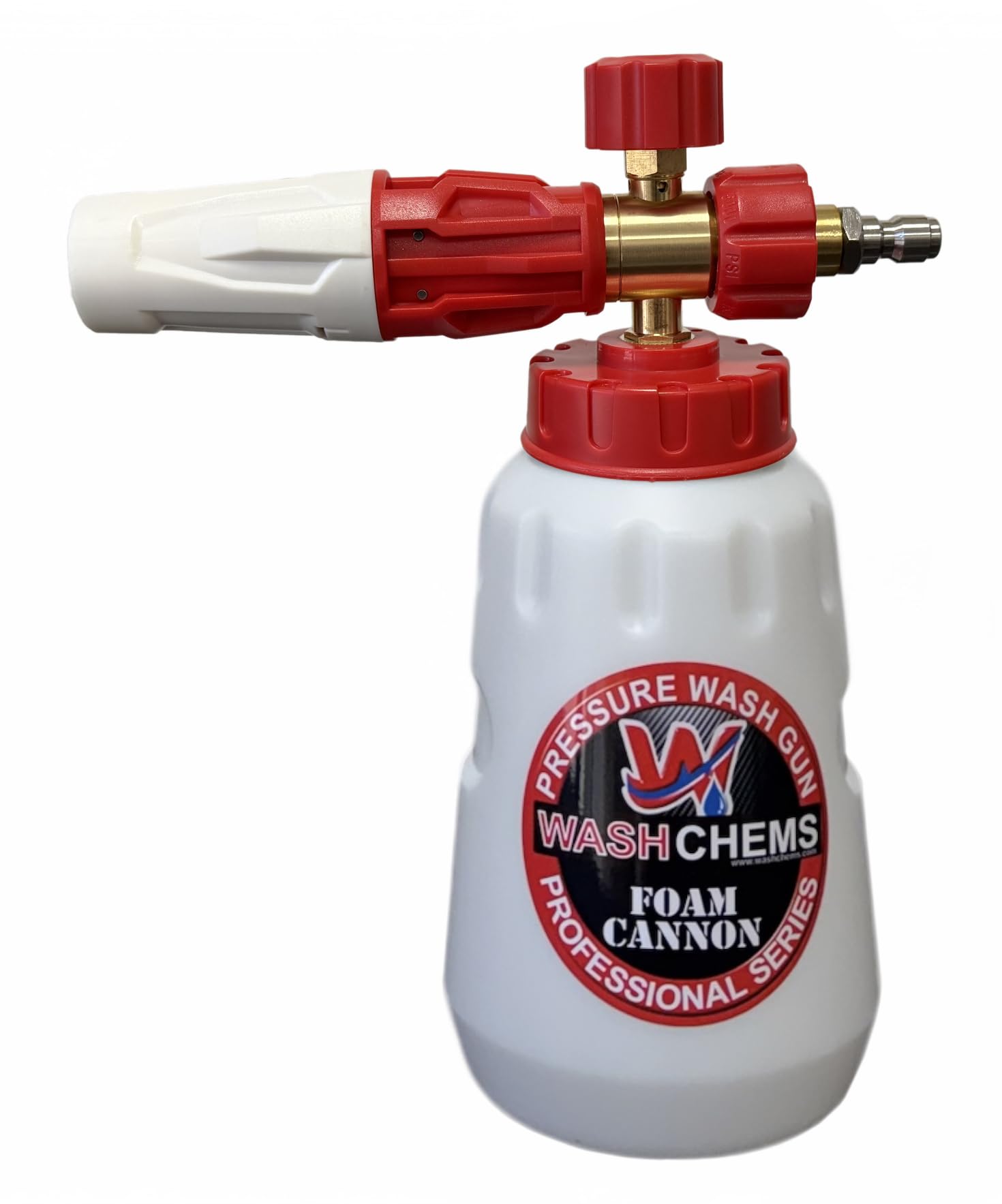 W Wash Chems foam cannon front view showing full unit and bottle benefit coverage