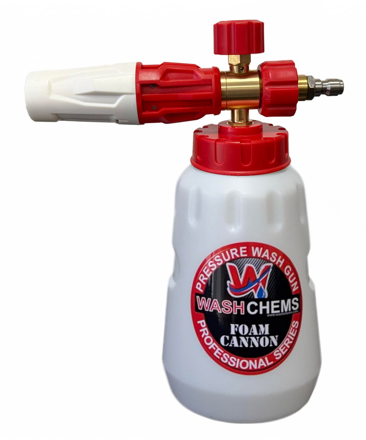 W Wash Chems foam cannon front view showing full unit and bottle benefit coverage