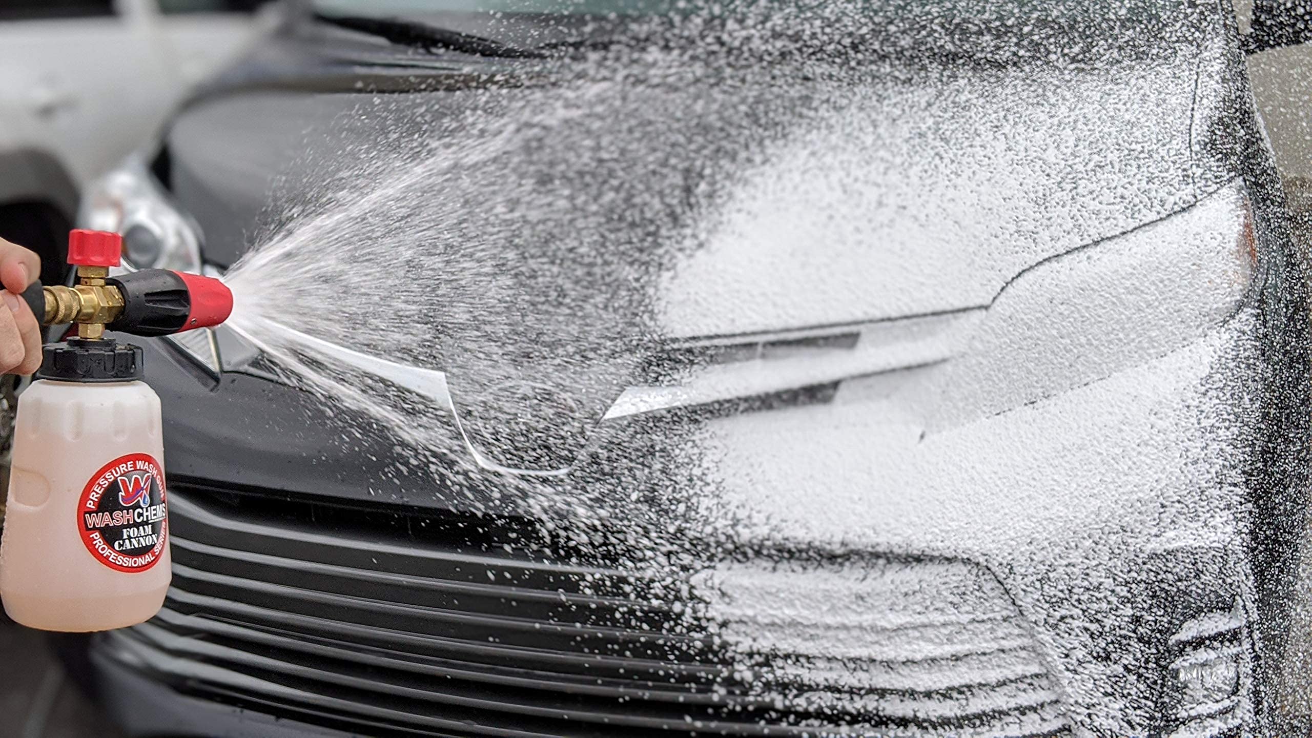 W Wash Chems foam coverage on car demonstrating thick foam for easier cleaning