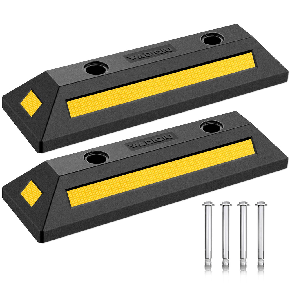 WADIQIU front view showing two rubber parking stoppers and benefits of durable protection