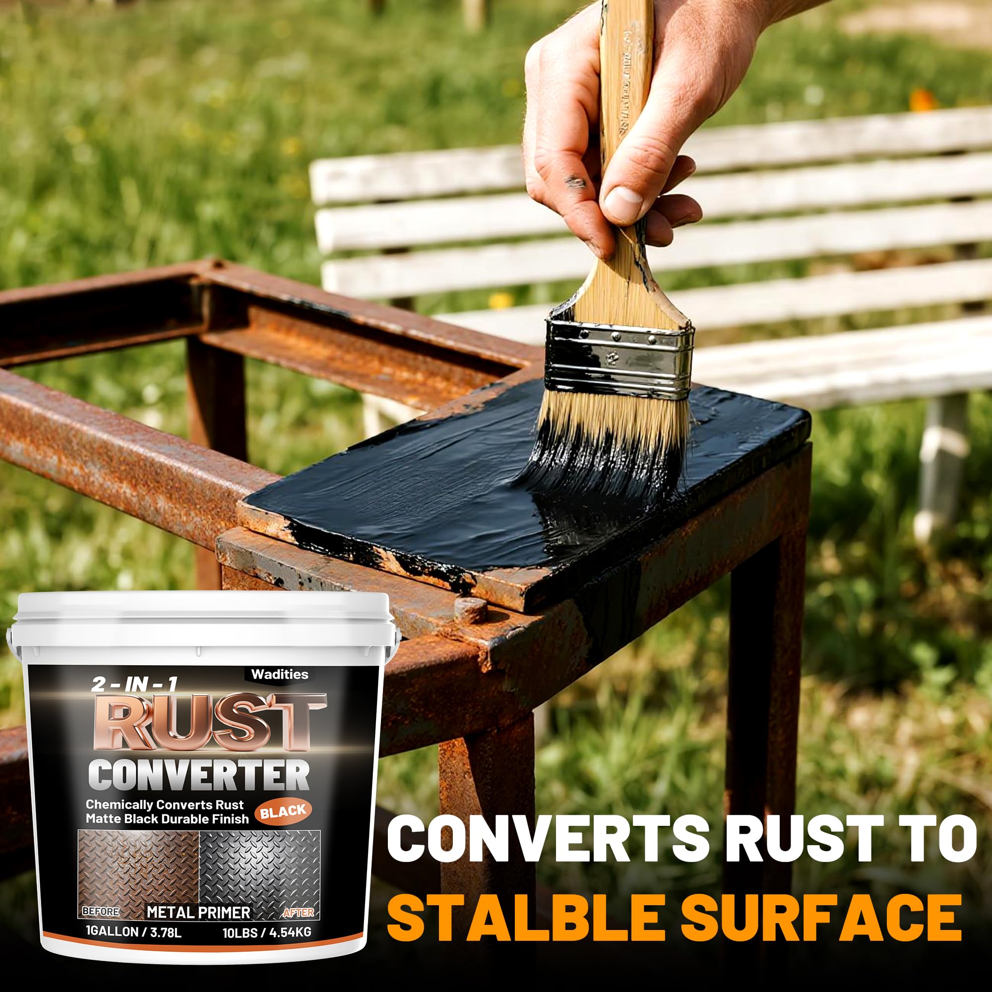 Wadities before-and-after rust conversion showing restored metal
