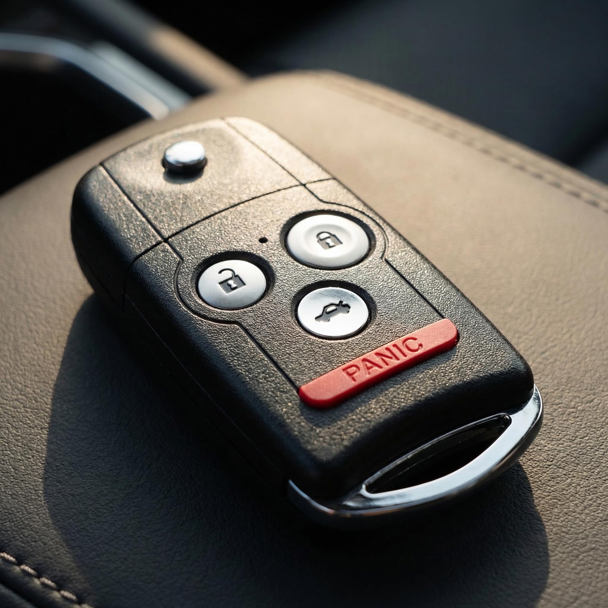 WADMHYACE key fob placed on Acura center console demonstrating fit and everyday convenience
