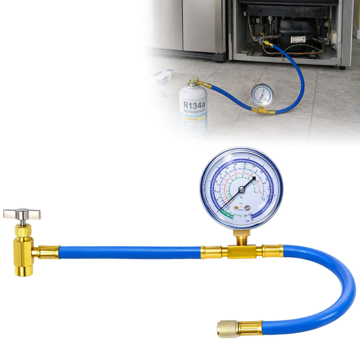 Wadoy front view showing hose and gauge, clear tool identification benefit