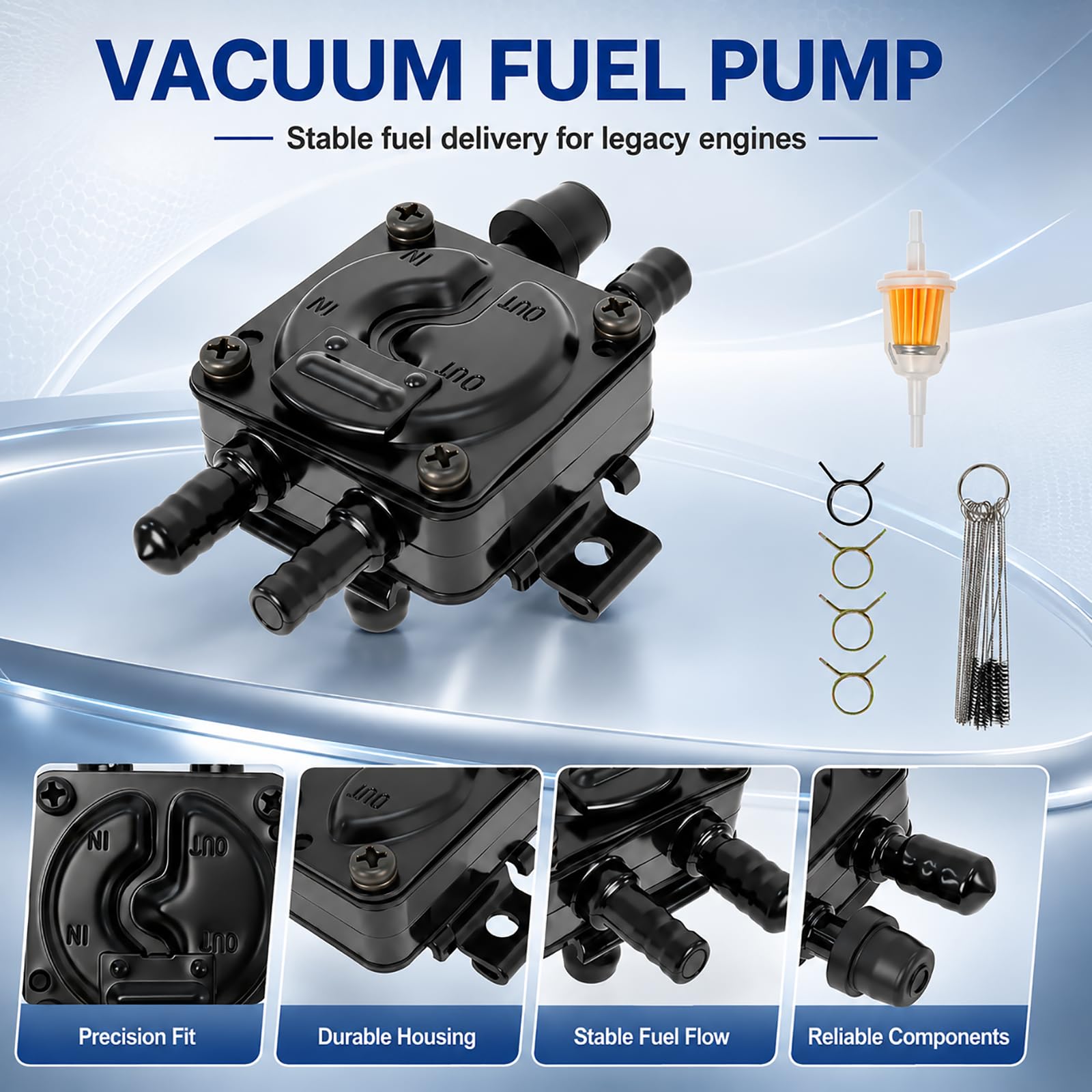 Wadoy pump side view highlighting mounting ports and bolt holes for correct fitment