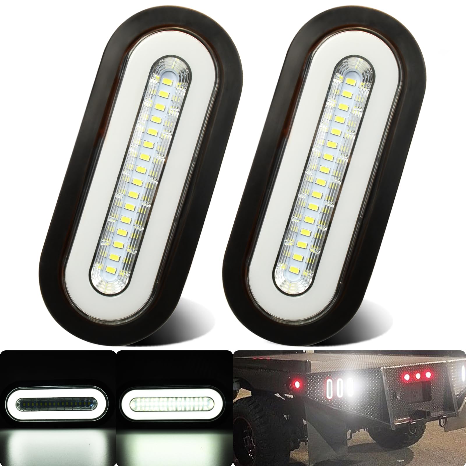 WahMOTOTin front view of 6-inch oval LED assembly showing bright LEDs and mounting