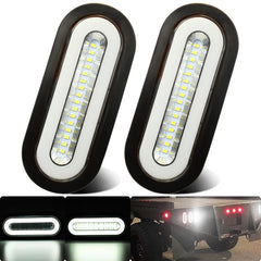WahMOTOTin front view of 6-inch oval LED assembly showing bright LEDs and mounting