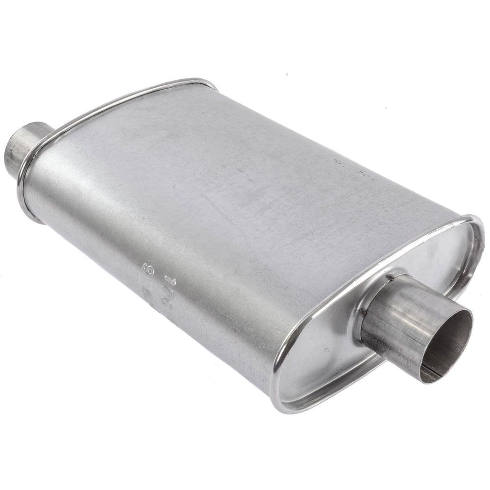 Walker muffler 2.5-inch inlet and outlet clearly visible for fit confirmation