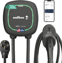 Wallbox Pulsar Plus front view showing compact charger and clear indicator light for easy monitoring