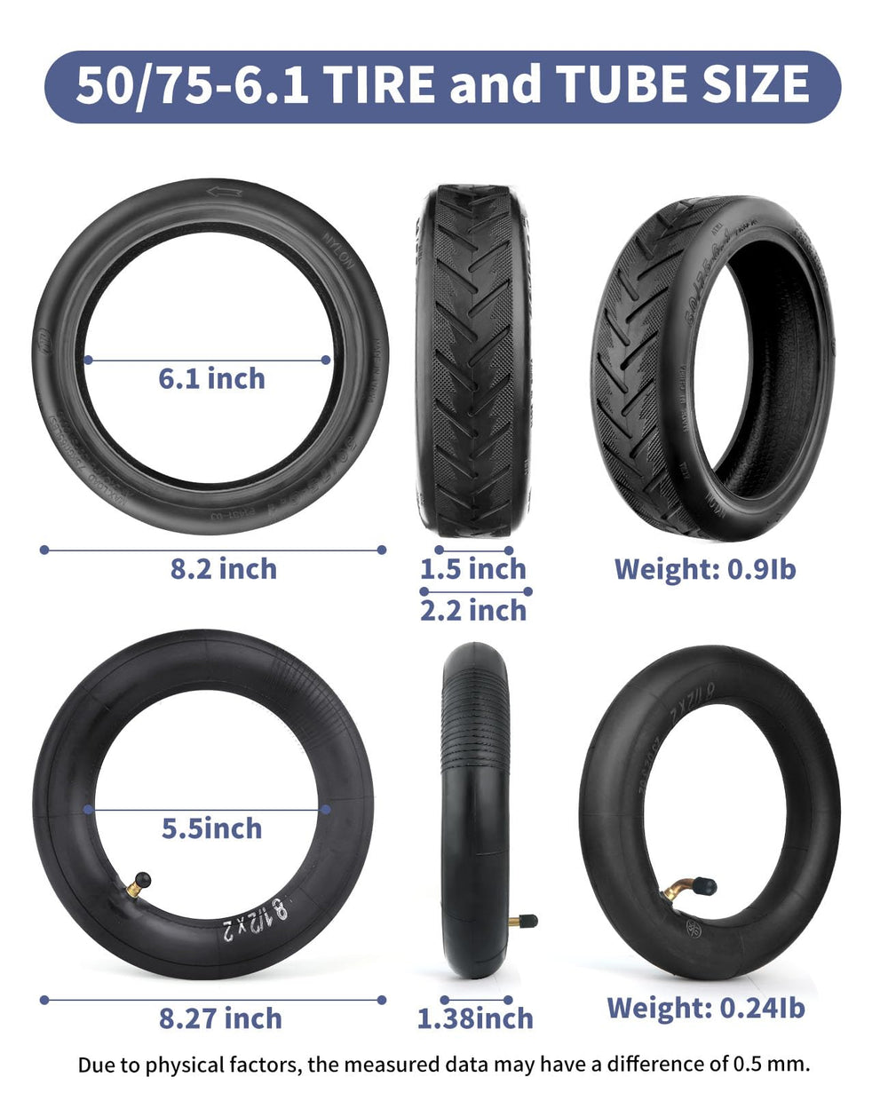 Walshen inner tube next to ruler showing 8.5x2 sizing for correct fit verification