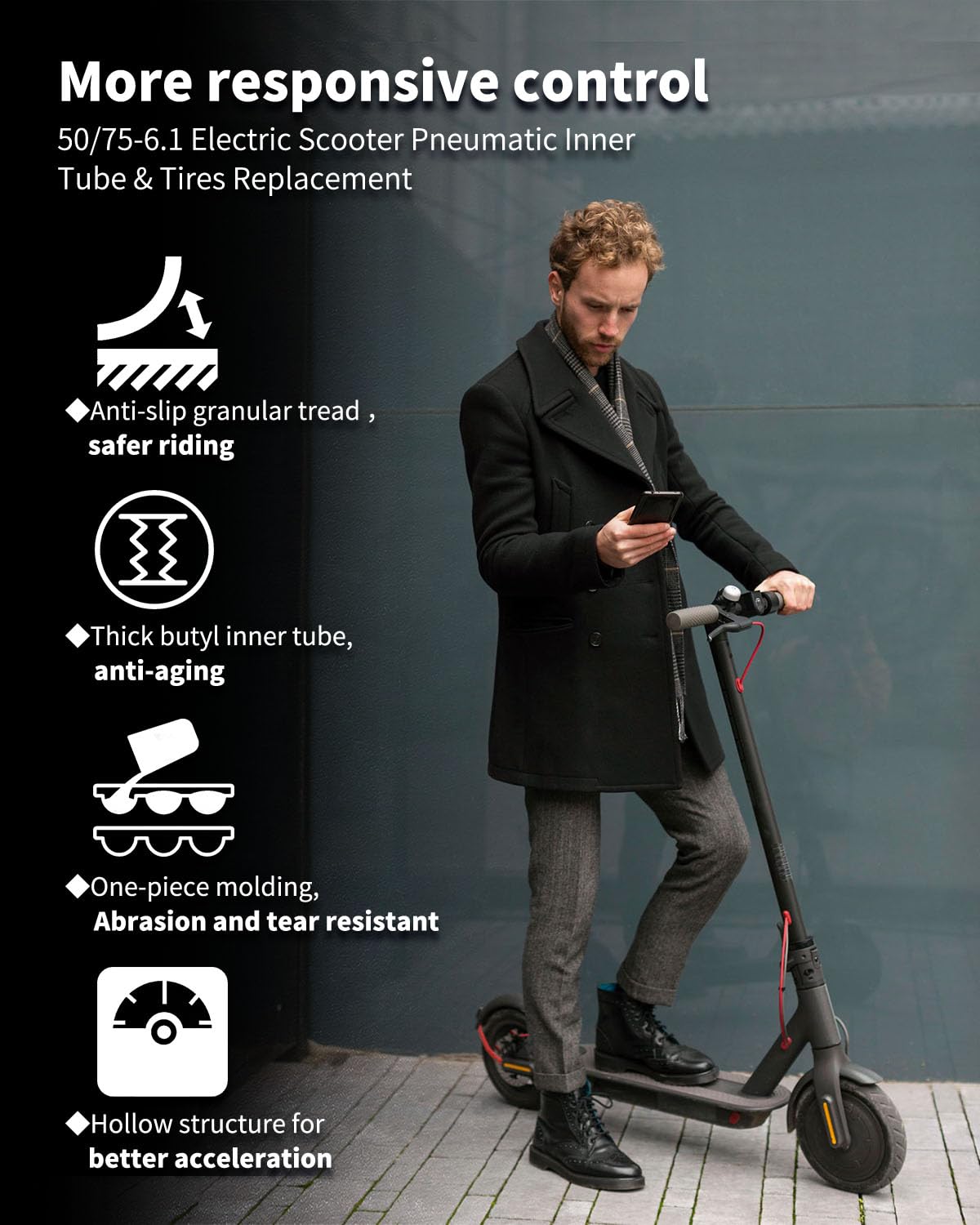 Walshen inner tube mounted on a scooter rear wheel demonstrating fit and ride readiness