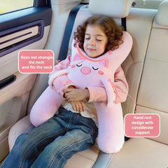 WASTROYAL rabbit pillow wrapped around seatbelt protecting a child’s neck