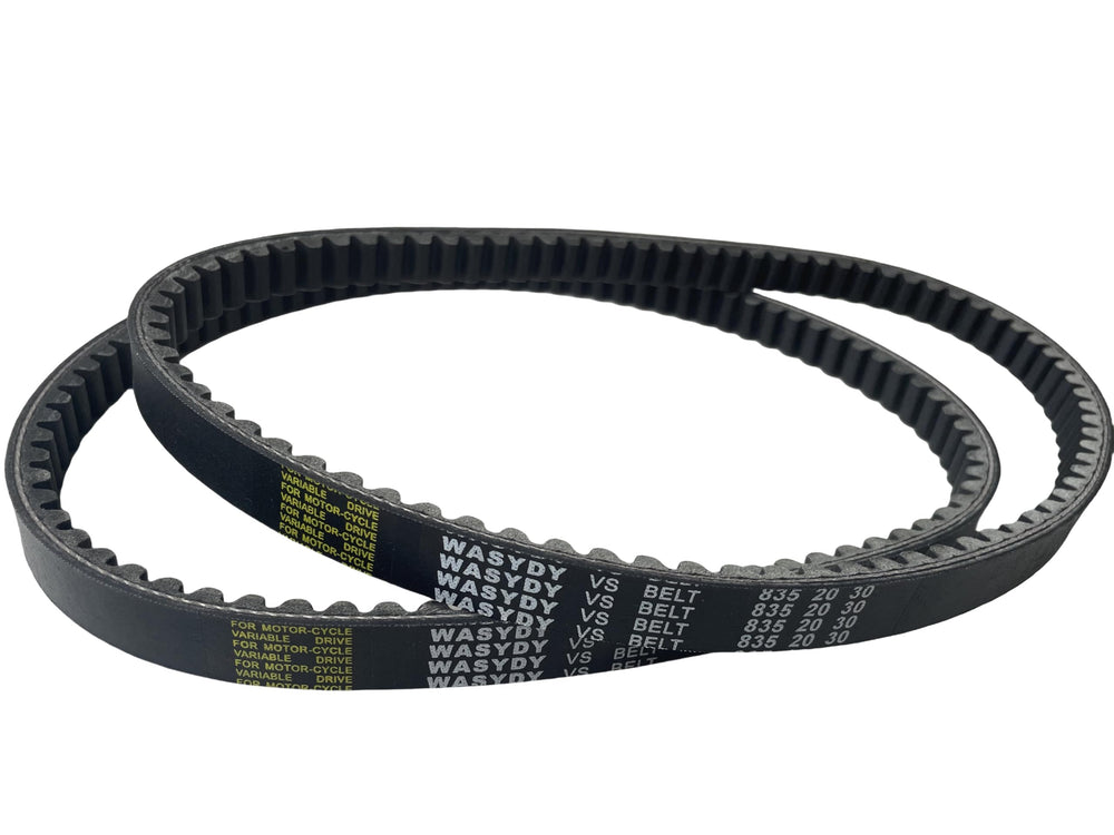 Wasydy front view of two 835-20-30 belts showing size and benefit