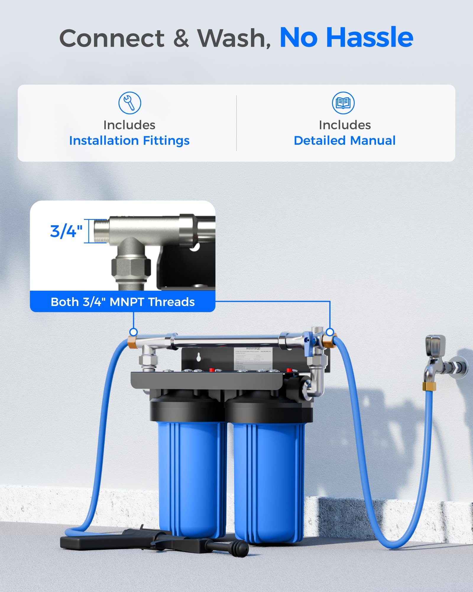 Waterdrop mounted on board demonstrating tidy installation and space-saving benefit