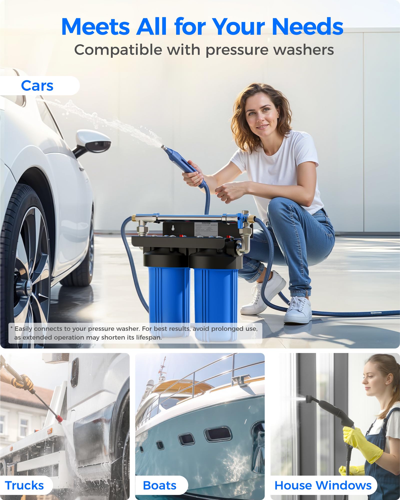 Waterdrop filter in a detailing scene showing portability and sparkling-result benefit
