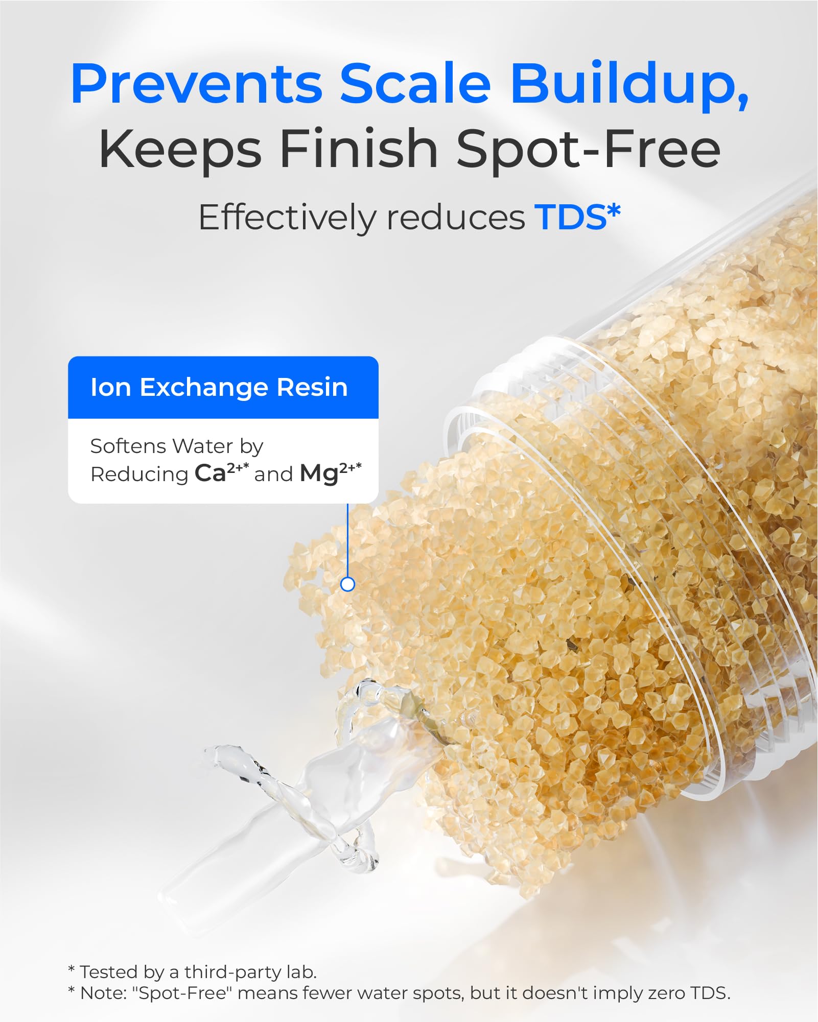 Close-up of Waterdrop ion-exchange resin beads improving rinse clarity