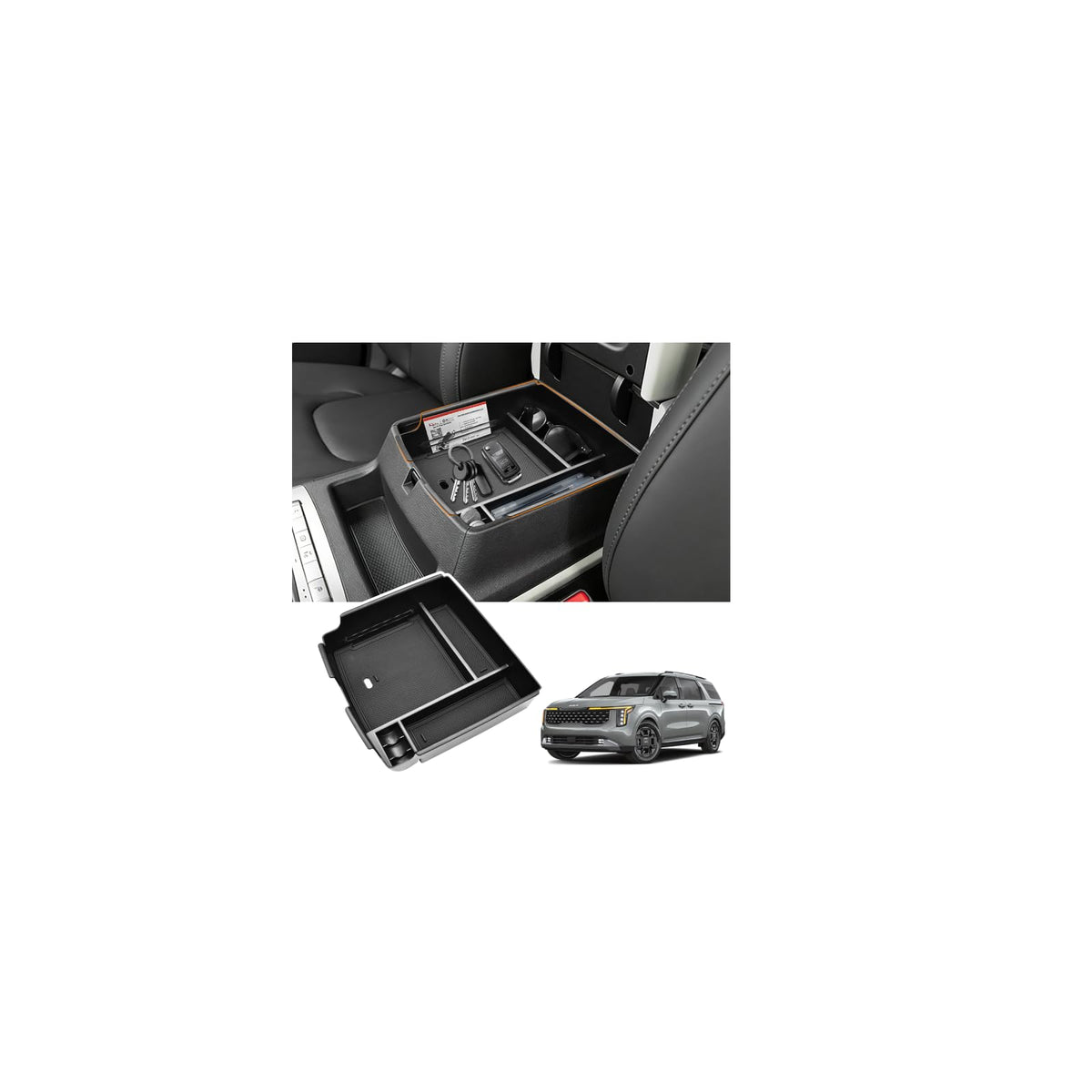 WBLATP front view of center console organizer showing tidy dual-tier storage benefit