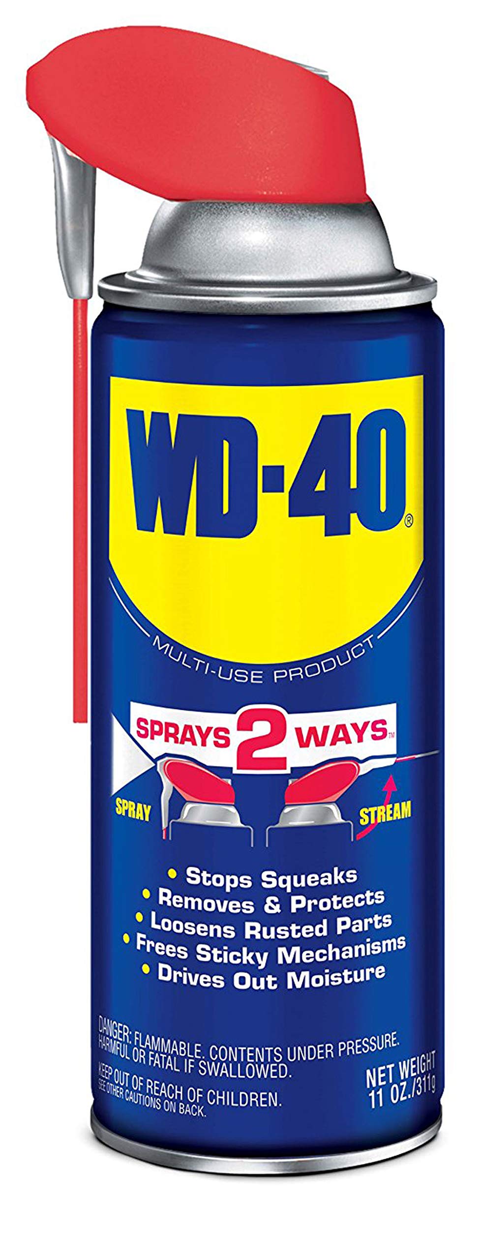 WD-40 front can showing label and Smart Straw for quick identification and convenience