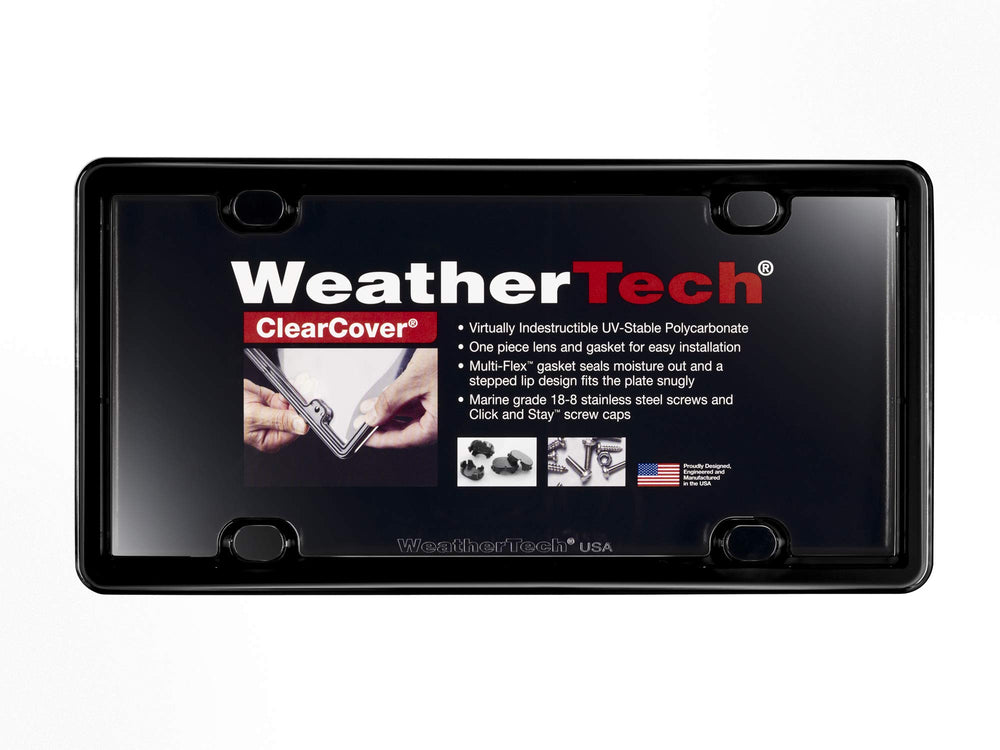 WeatherTech ClearCover front view showing clear acrylic protecting plate and durable frame