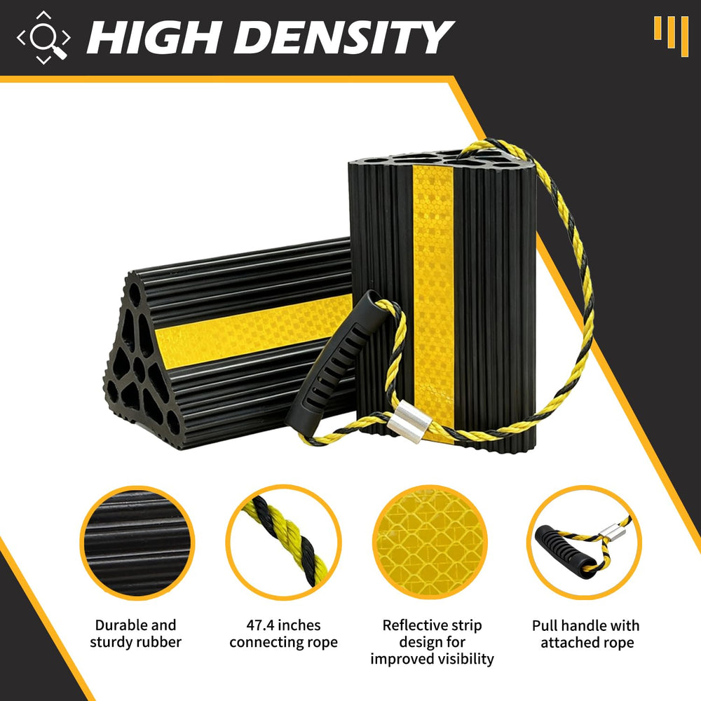 WECARLLE chock placed under RV tire demonstrating quick, tool-free stabilization
