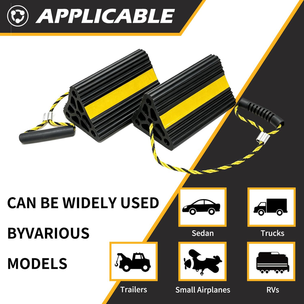 WECARLLE chock next to a hand showing compact size for convenient storage
