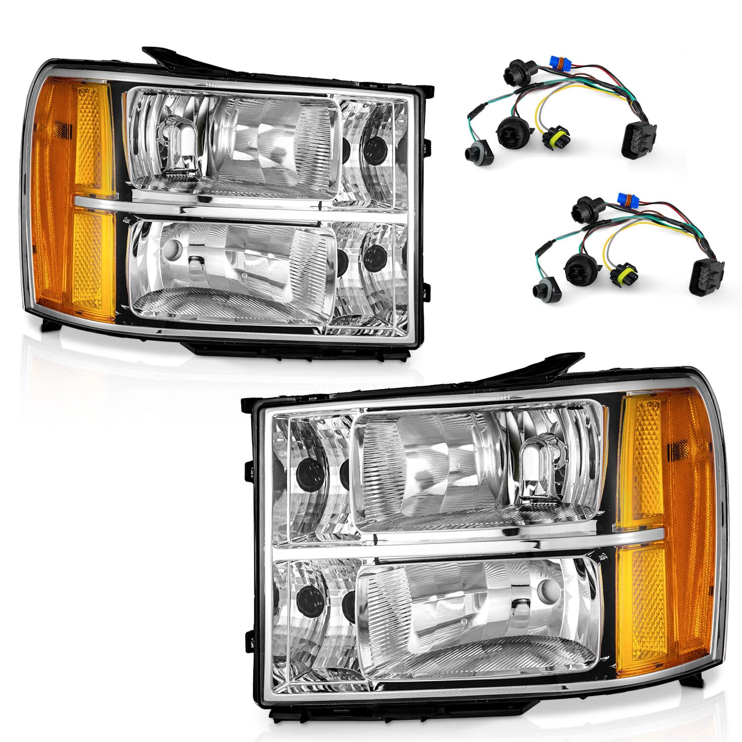 WEELMOTO chrome headlights front packaging showing factory-fit replacement benefit
