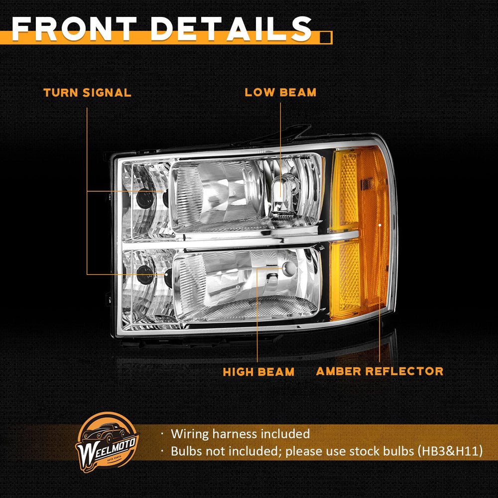 WEELMOTO headlight next to ruler showing exact-fit dimensions for easy swap