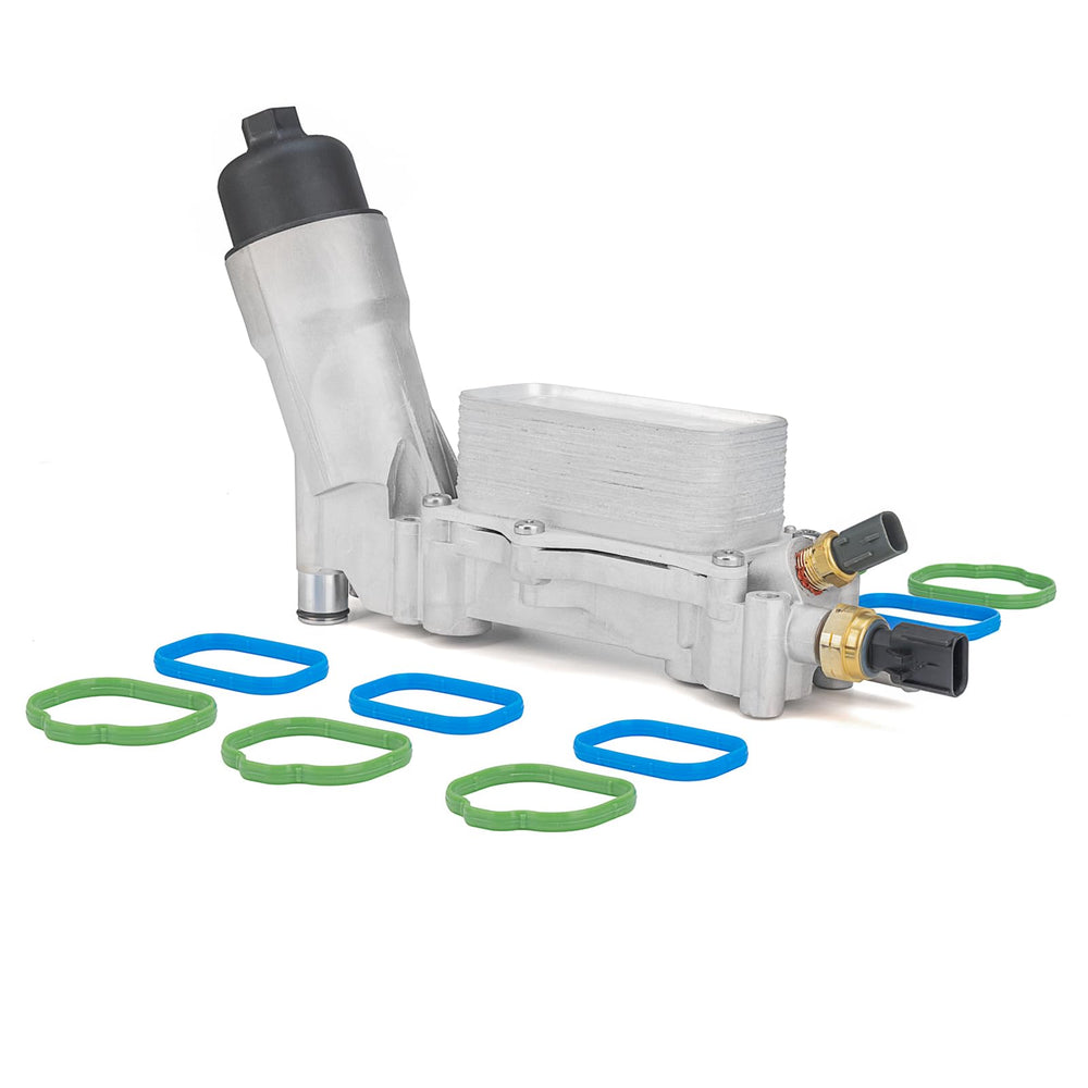 WEILEITE front view of aluminum oil cooler housing showing full assembly and fitment benefits