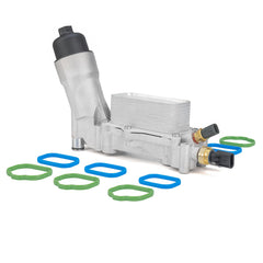 WEILEITE front view of aluminum oil cooler housing showing full assembly and fitment benefits
