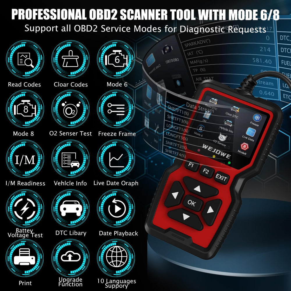 WEJOWE scanner held in hand illustrating compact size and easy portability for roadside use