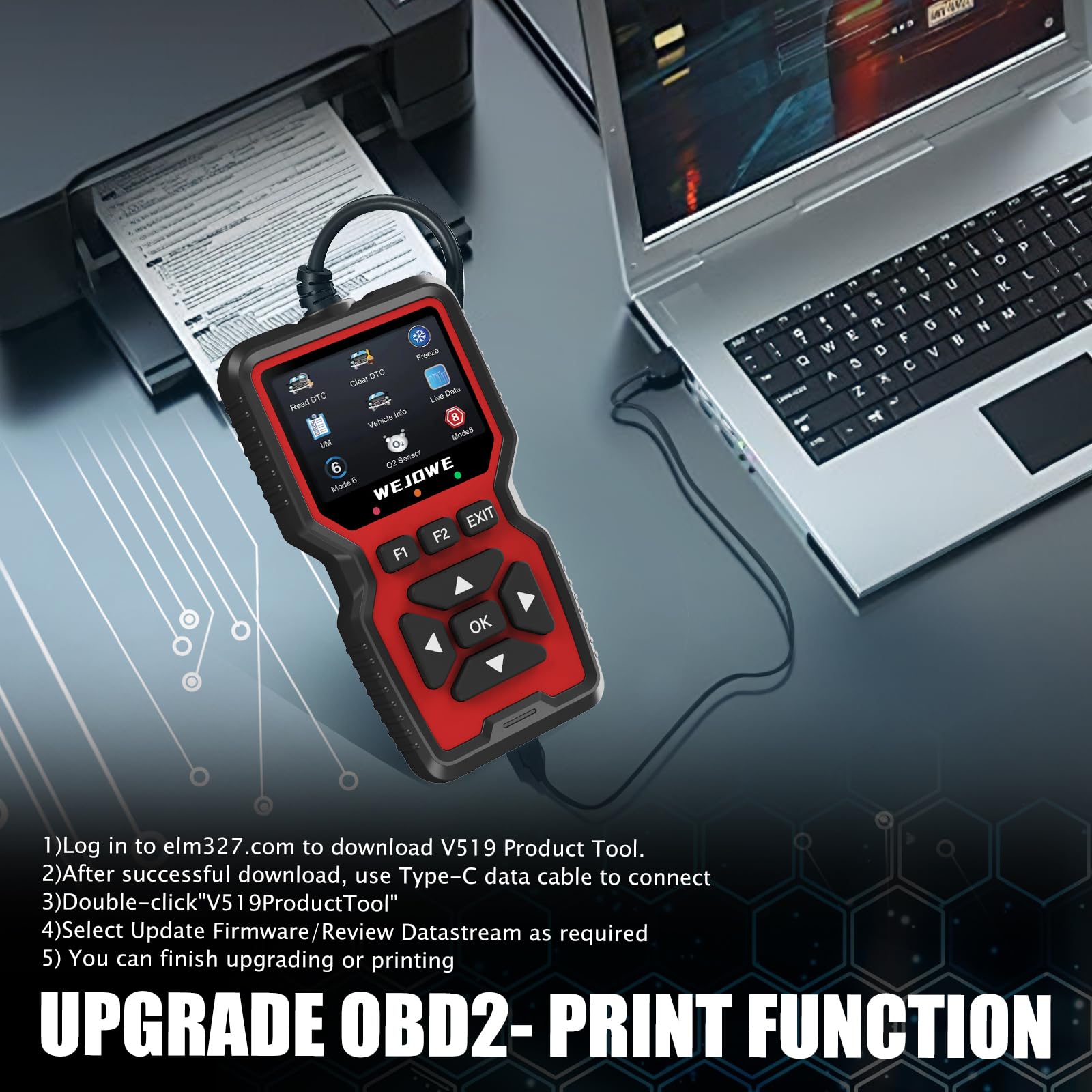WEJOWE exporting diagnostic report to laptop for printing and sharing with mechanics