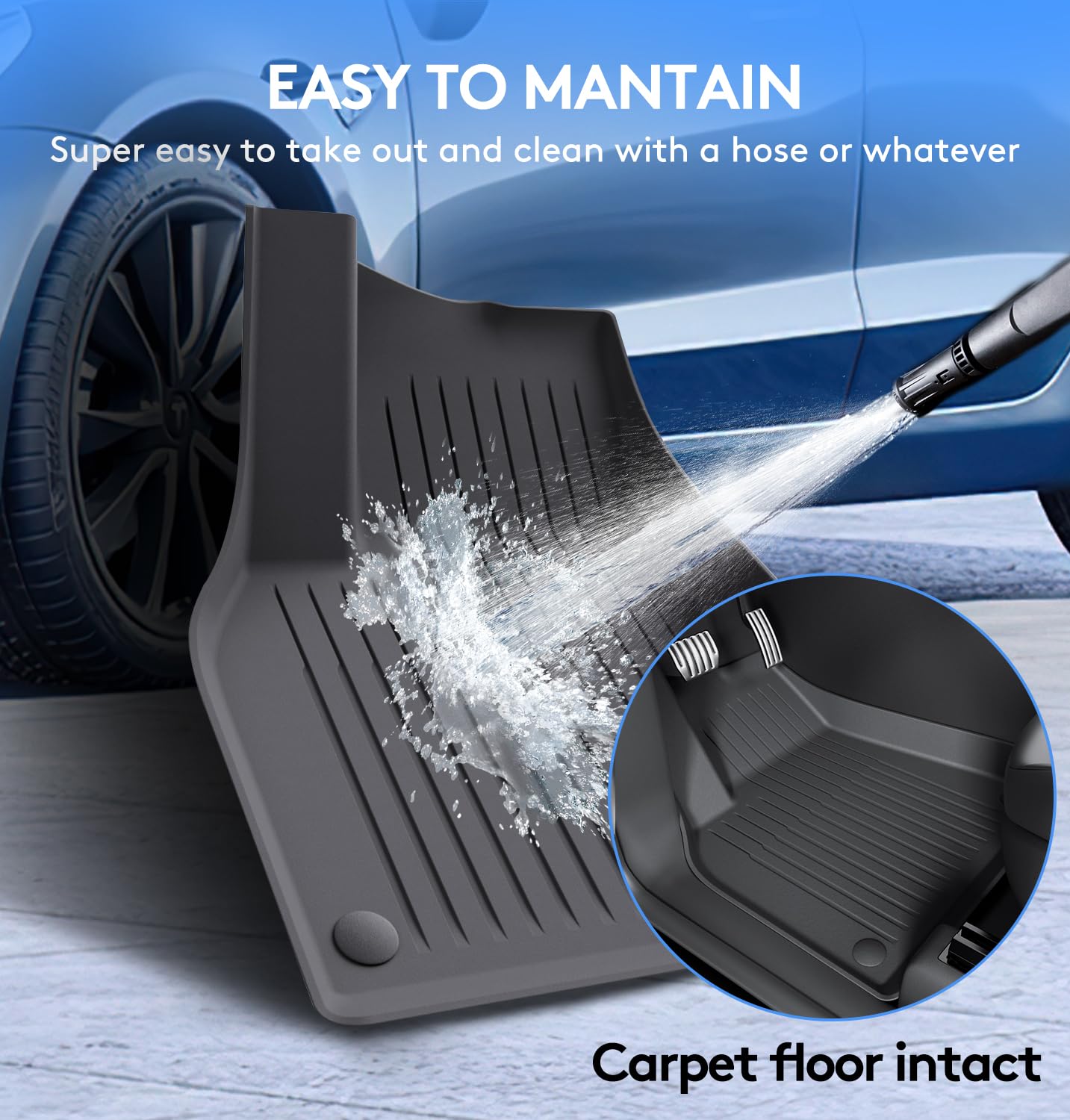 Wekar mats installed with clear pedal and seat clearance visible