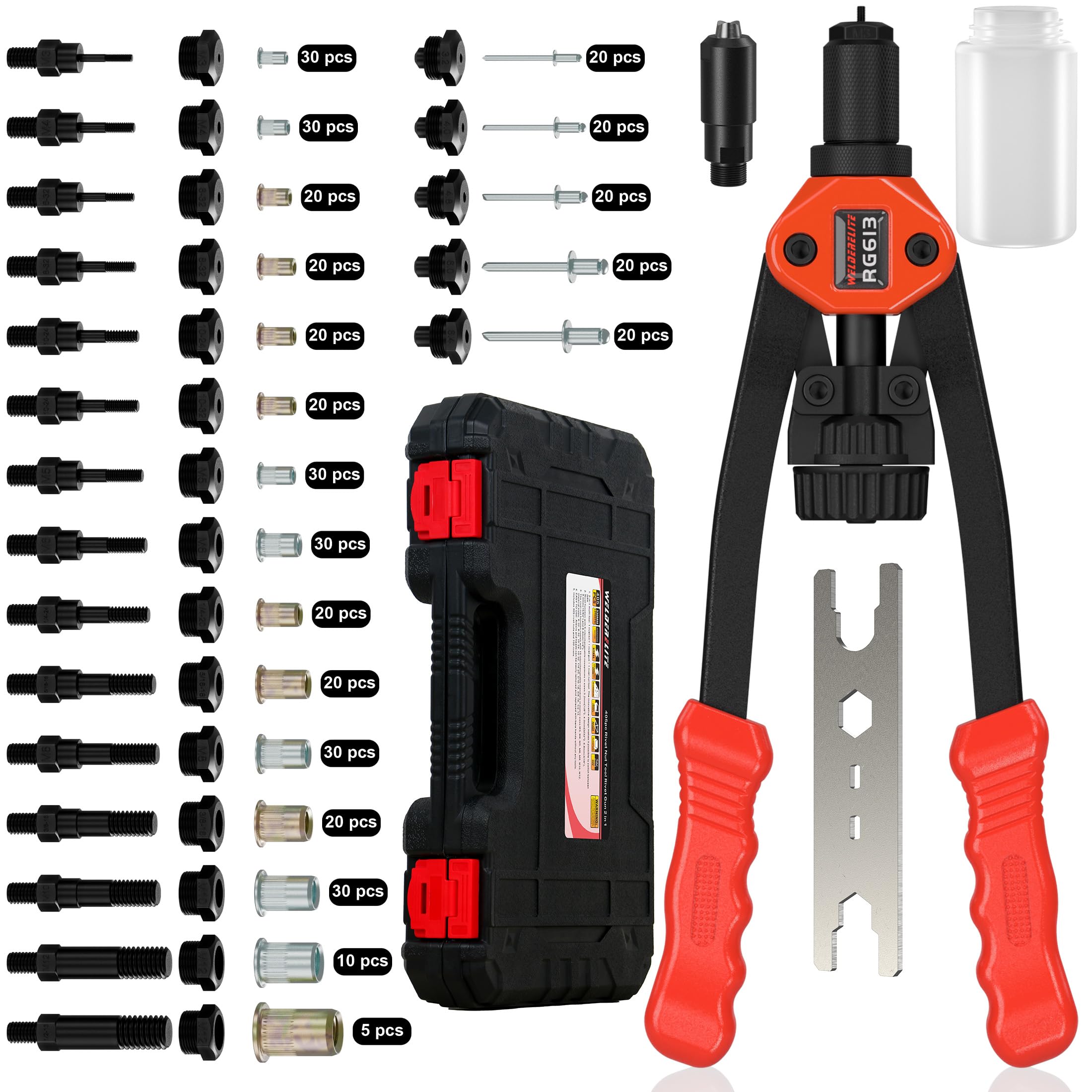 WelderElite front view showing rivet gun and kit for quick identification and purchase benefit