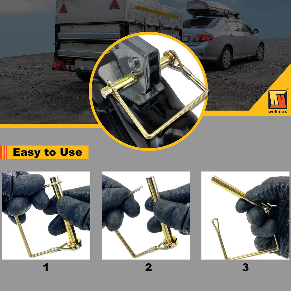 Wellmax pin installed in trailer coupler displaying secure connection while towing