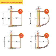 Wellmax fanned size comparison showing 1/4, 5/16, and 3/8 inch pins for correct fit choice
