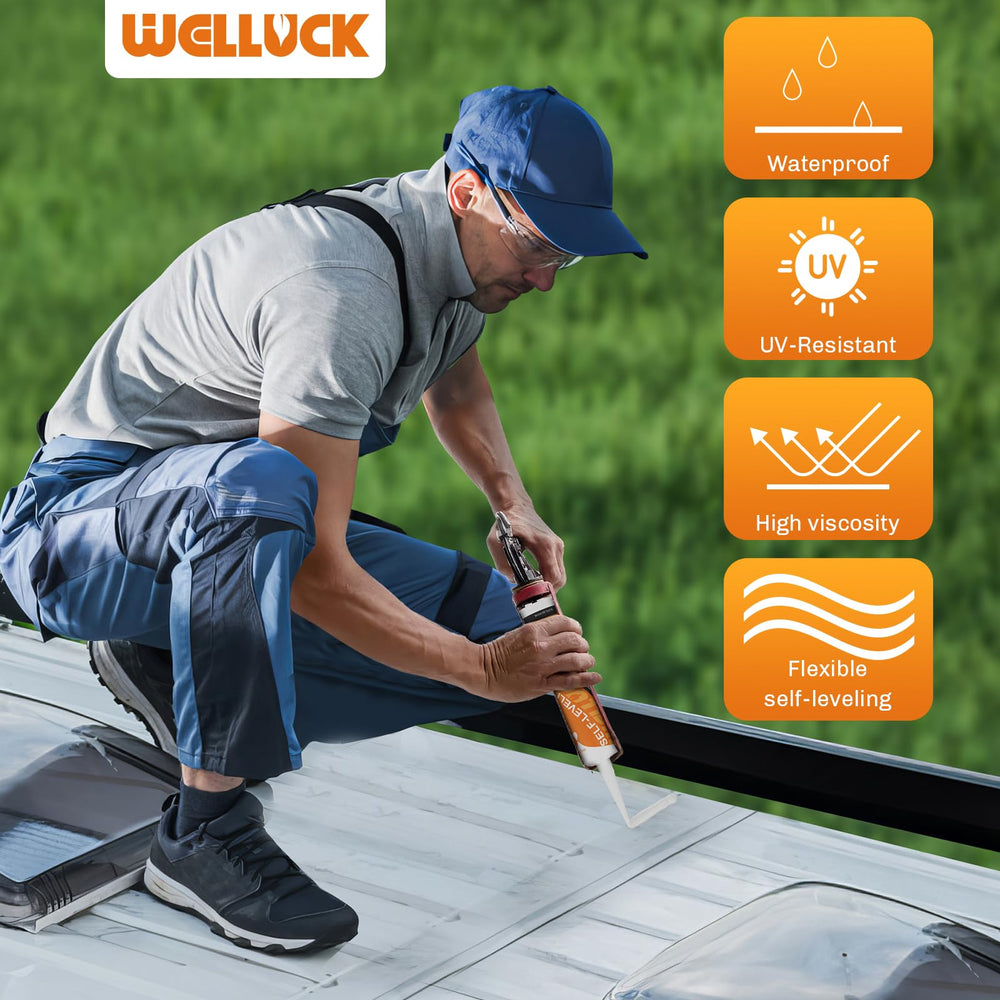 WELLUCK bead on RV roof with ruler for size reference and accurate coverage