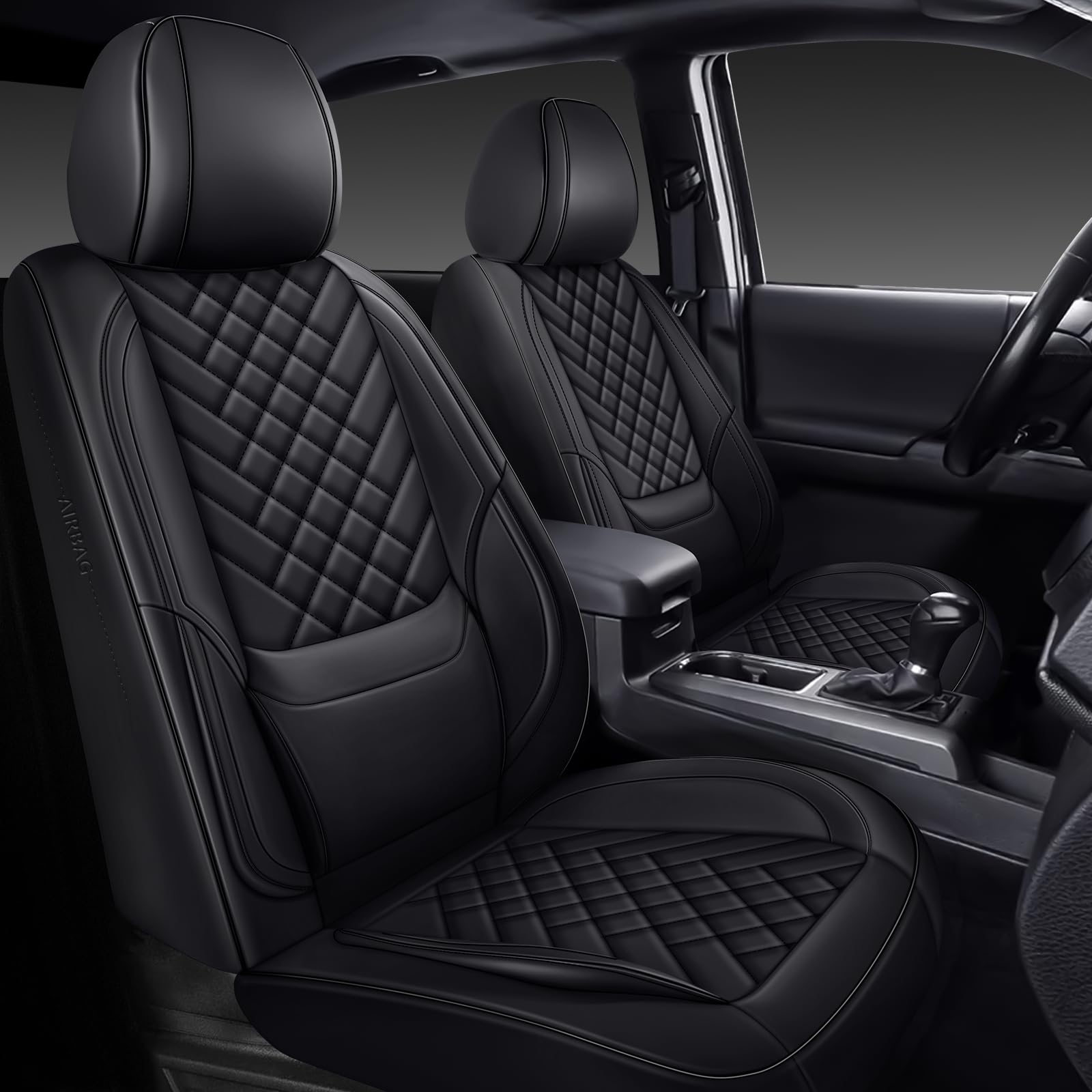WENNFOUR front seat covers installed showing clean truck interior and protection
