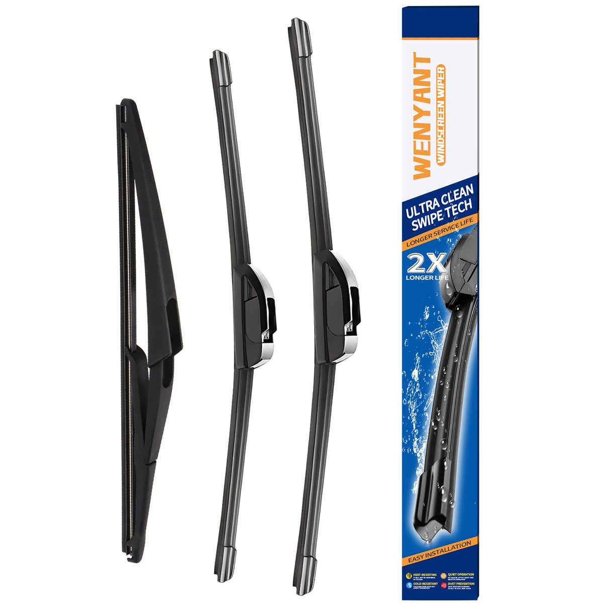 wenyant front packaging showing complete 3-piece wiper set and benefit of full coverage