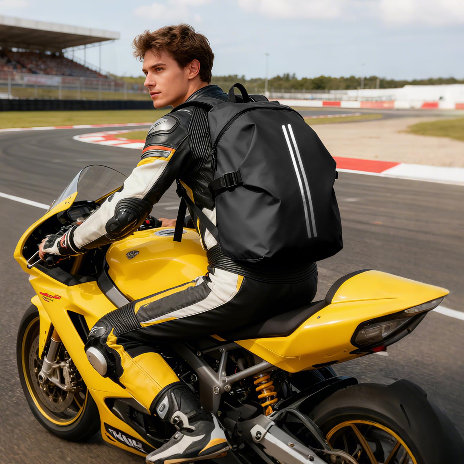WEPLAN backpack open with helmet inside demonstrating secure helmet storage benefit